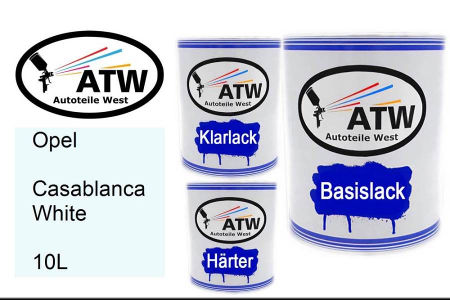 Opel, Casablanca White, 10L: 1L Lackdose + 1L Klarlack + 500ml Härter - Set, von ATW Autoteile West.